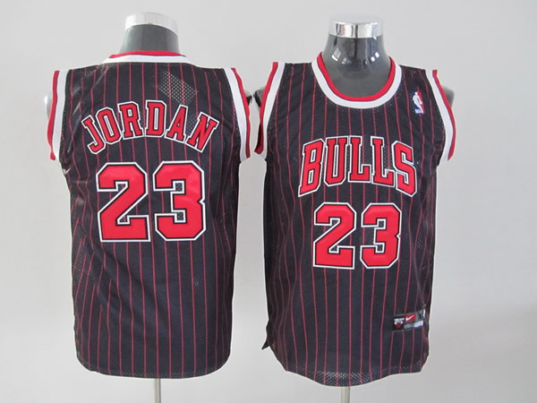 NBA Kids Chicago Bulls 23 Michael Jordan Authentic Black Red Stripe Youth Jersey